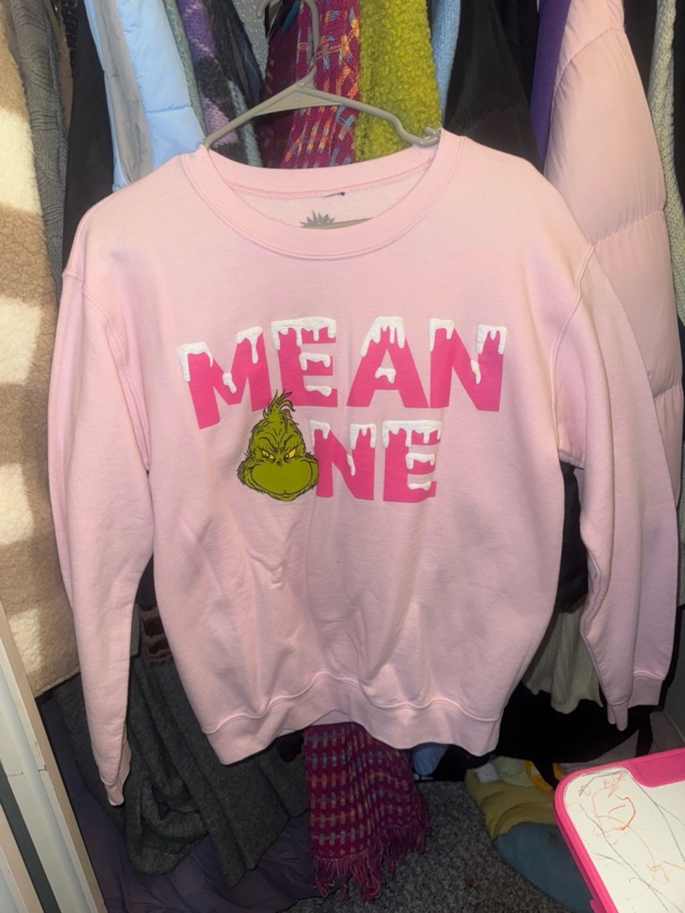Fashion Nova Pink 'Mean One' Graphic Crewneck Sweatshirt